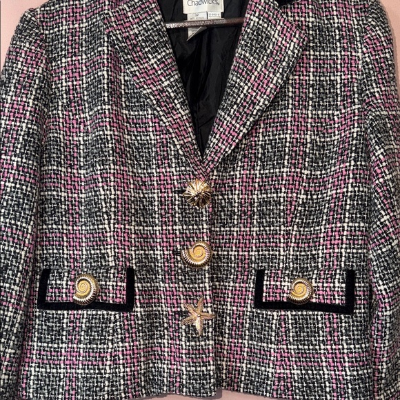 Textured Tweed Blazer Jacket Gold Button Structured Spring Style - Picture 6 of 8